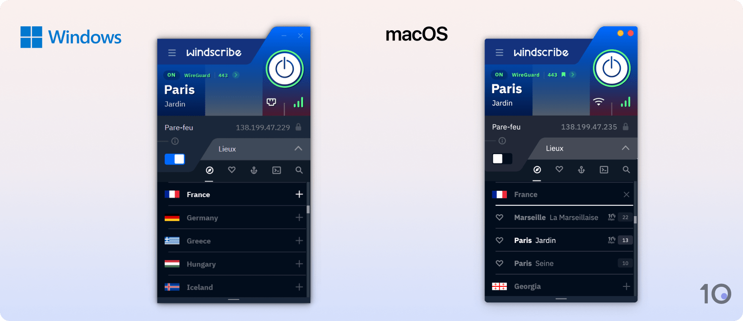 Comparaison des applications Windows et Mac de Windscribe