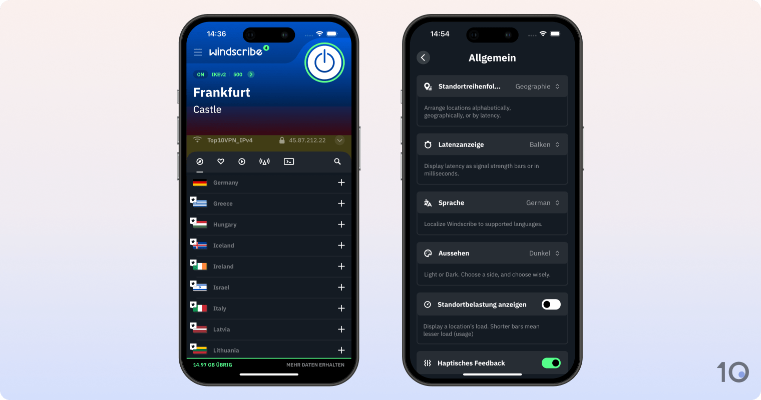 Die kostenlose App von Windscribe VPN für iOS