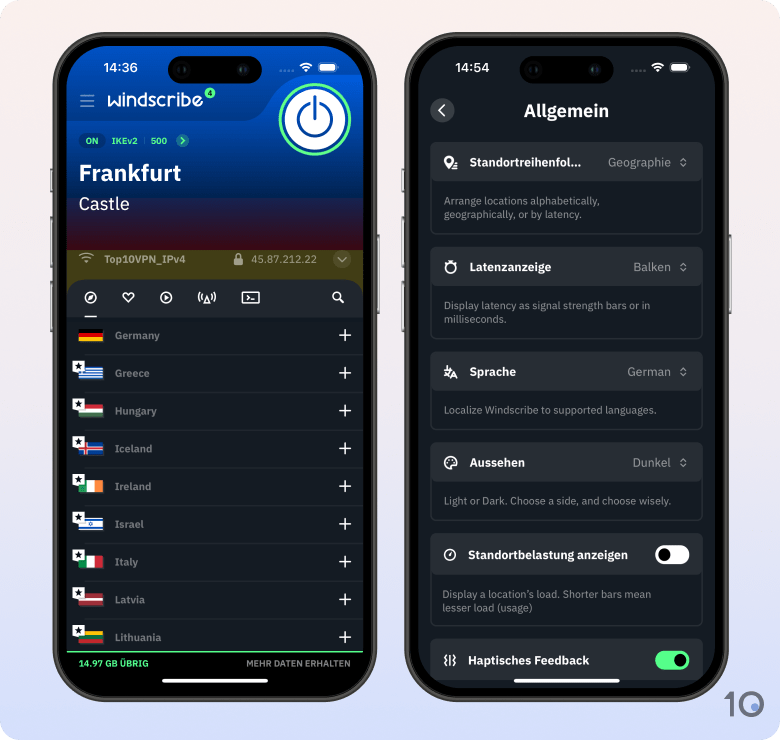 Die kostenlose App von Windscribe VPN für iOS
