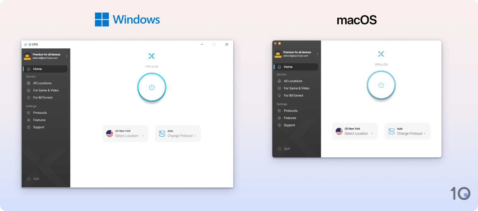 X-VPN's apps for Windows and macOS
