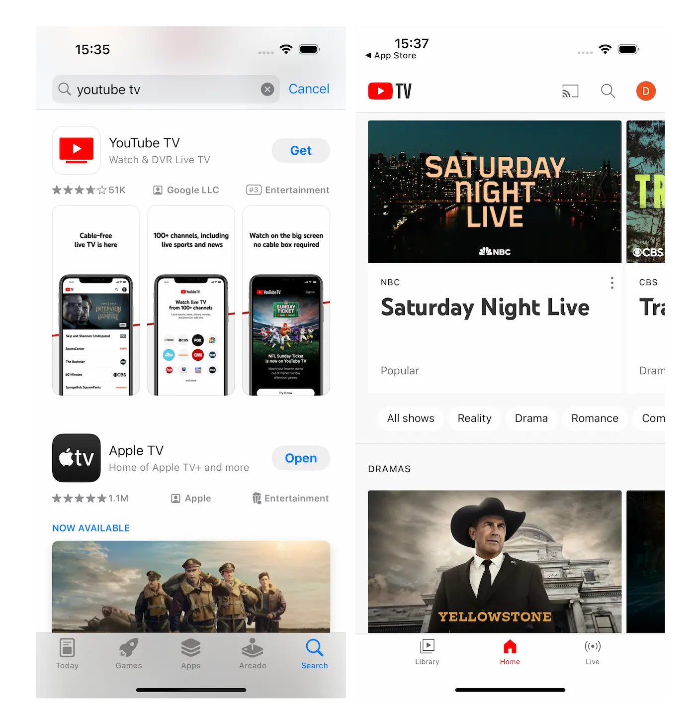 YouTube TV on iOS