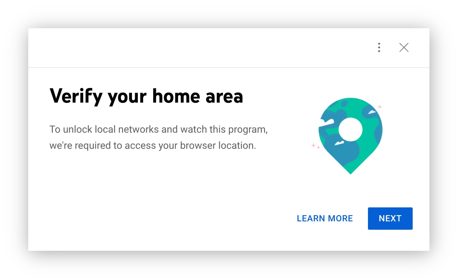 YouTube TV Home Area Verification