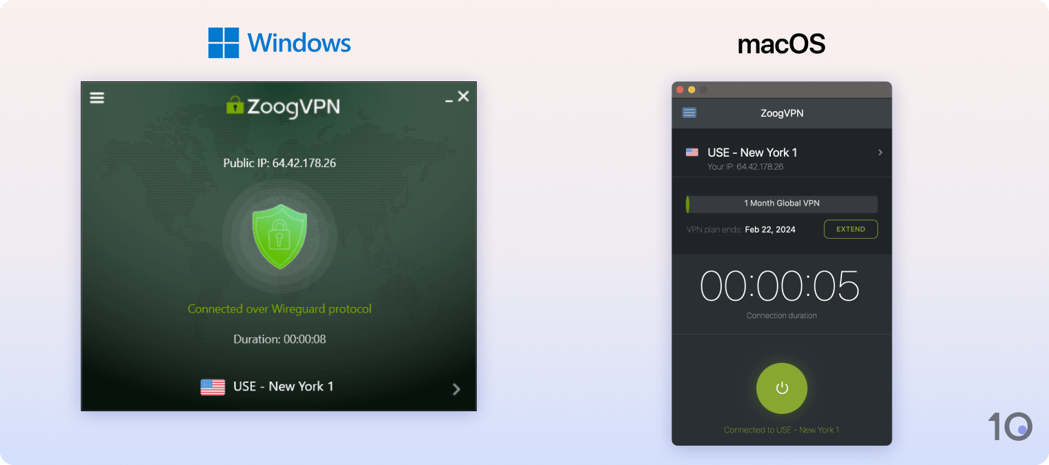 ZoogVPN's apps voor Windows en macOS